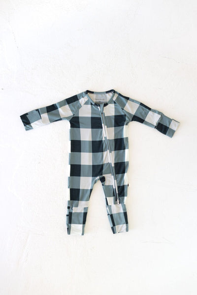 Forever French Baby - Bamboo Zip Pajamas | Evergreen Gingham | ff club