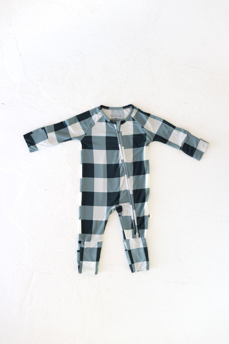 Forever French Baby - Bamboo Zip Pajamas | Evergreen Gingham | ff club