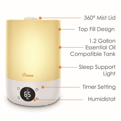 Crane Baby Top Fill Cool Mist Humidifier with Sleep Support Light & Essential Oil Tray
