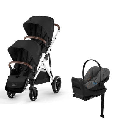 Cybex Gazelle S 2 Double Stroller and Cloud G Lux Travel System - Moon Black / Lava Grey