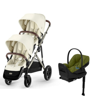 Cybex Gazelle S 2 Double Stroller and Cloud G Lux Travel System - Seashell Beige / Nature Green