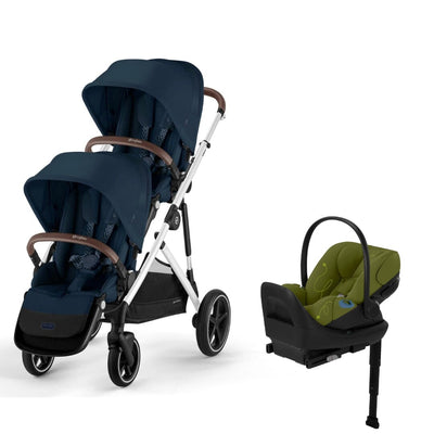 Cybex Gazelle S 2 Double Stroller and Cloud G Lux Travel System - Ocean Blue / Nature Green