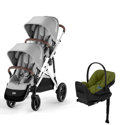 Cybex Gazelle S 2 Double Stroller and Cloud G Lux Travel System - Lava Grey / Nature Green