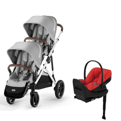 Cybex Gazelle S 2 Double Stroller and Cloud G Lux Travel System - Lava Grey / Hibiscus Red
