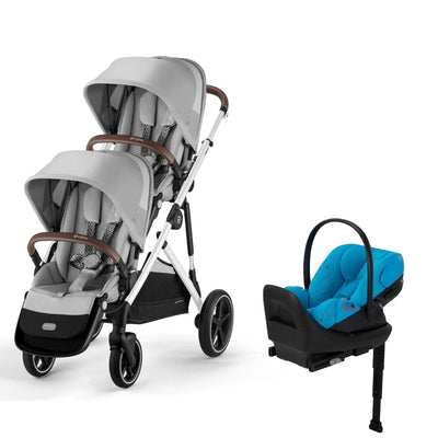 Cybex Gazelle S 2 Double Stroller and Cloud G Lux Travel System - Lava Grey / Beach Blue