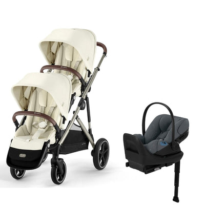 Cybex Gazelle S 2 Double Stroller and Cloud G Lux Travel System - Seashell Beige / Monument Grey