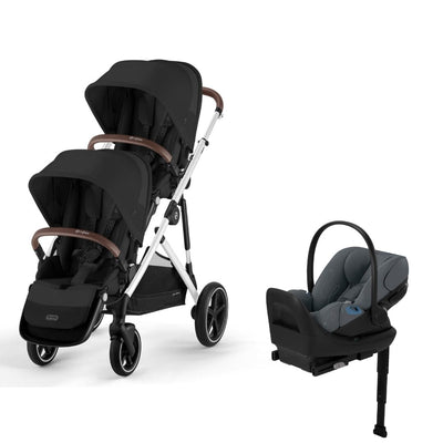 Cybex Gazelle S 2 Double Stroller and Cloud G Lux Travel System - Moon Black / Monument Grey