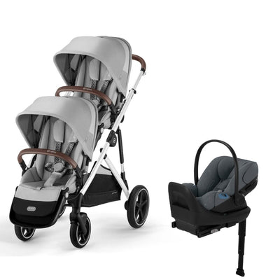 Cybex Gazelle S 2 Double Stroller and Cloud G Lux Travel System - Lava Grey / Monument Grey