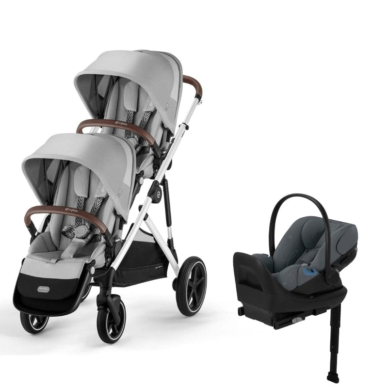 Cybex Gazelle S 2 Double Stroller and Cloud G Lux Travel System - Lava Grey / Monument Grey