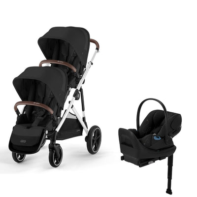 Cybex Gazelle S 2 Double Stroller and Cloud G Lux Travel System - Moon Black / Moon Black