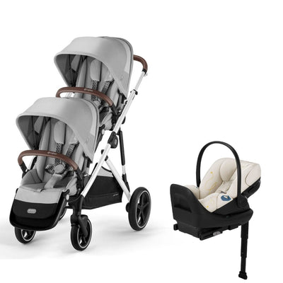 Cybex Gazelle S 2 Double Stroller and Cloud G Lux Travel System - Lava Grey / Seashell Beige