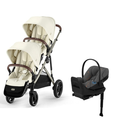 Cybex Gazelle S 2 Double Stroller and Cloud G Lux Travel System - Seashell Beige / Lava Grey