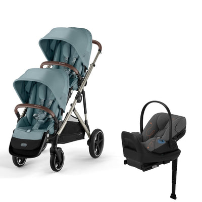 Cybex Gazelle S 2 Double Stroller and Cloud G Lux Travel System - Sky Blue / Lava Grey