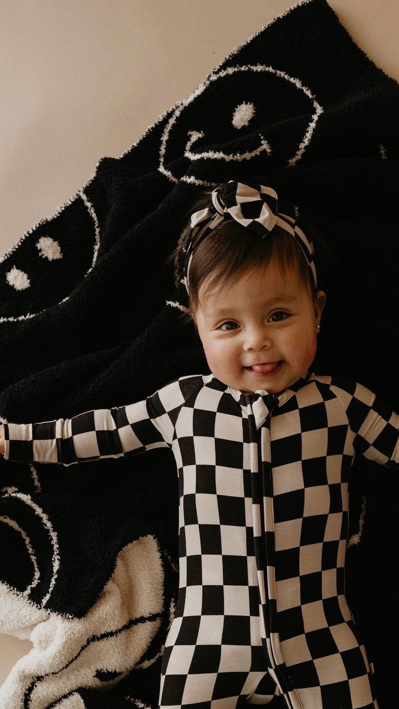 Forever French Baby - Bamboo Zip Pajamas | Black Checkerboard