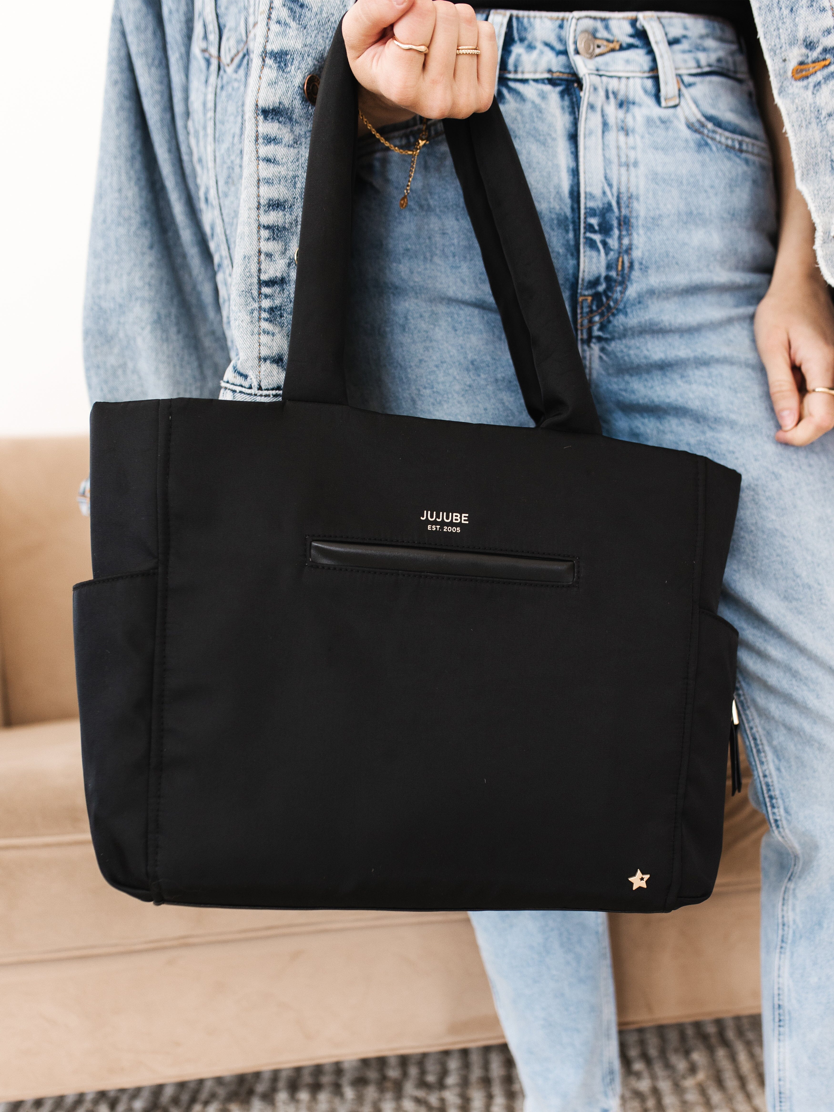 JuJuBe Utility-Strap Tote Diaper Bag - Black- Strolleria