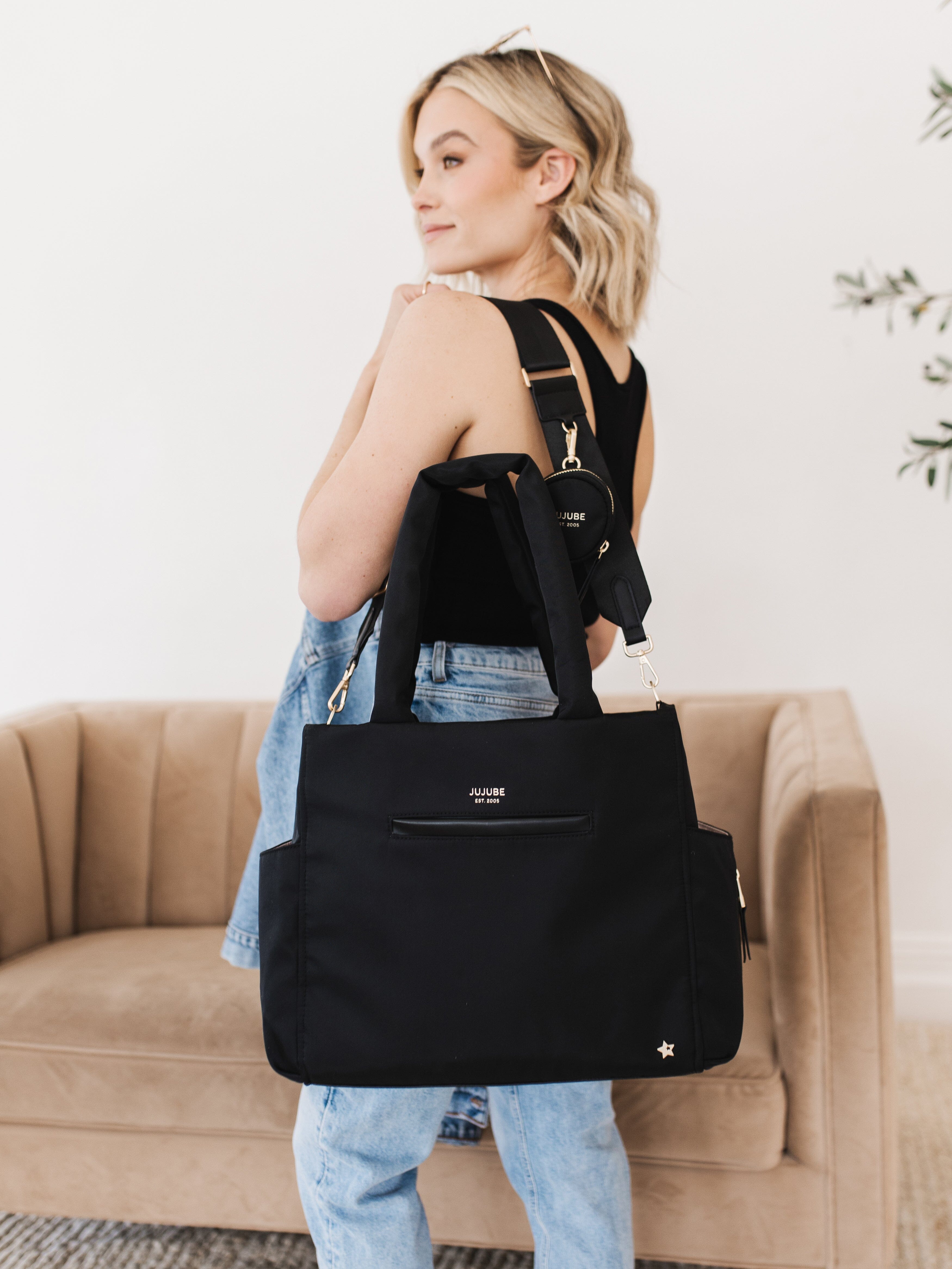 JuJuBe Utility-Strap Tote Diaper Bag - Black- Strolleria