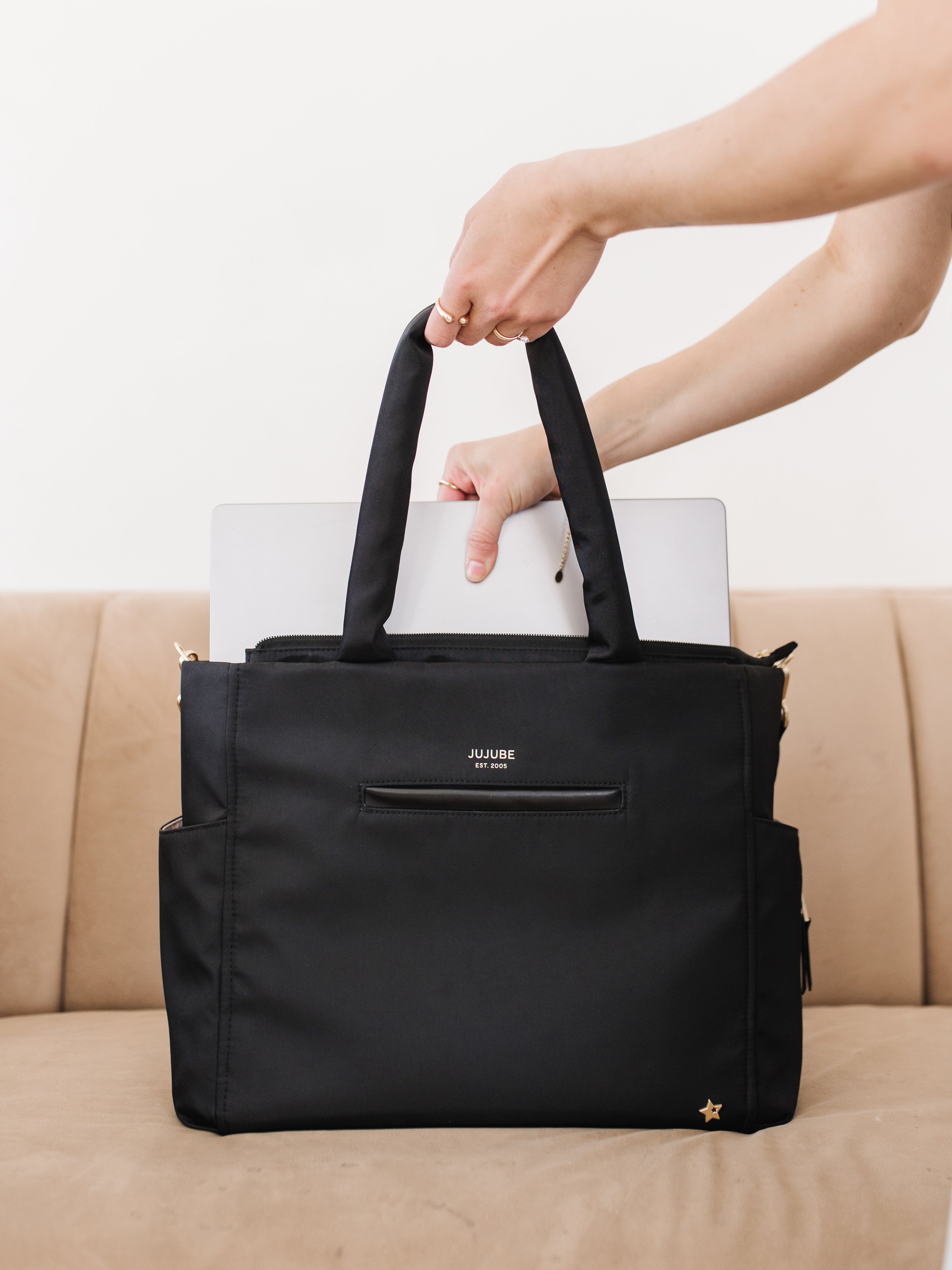 JuJuBe Utility-Strap Tote Diaper Bag - Black- Strolleria