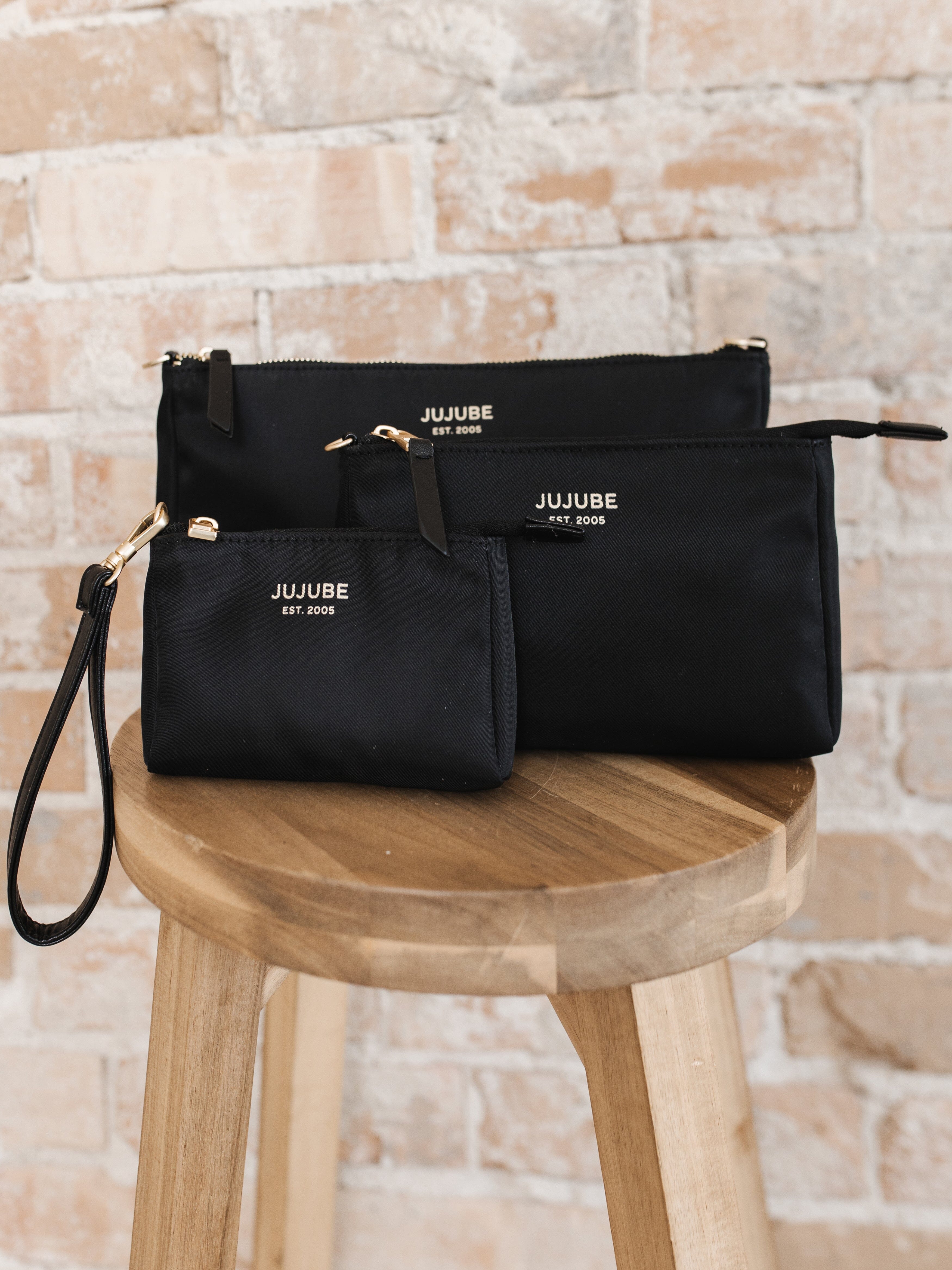 JuJuBe 3-Piece Pouch Clutch Purse Set - Black- Strolleria