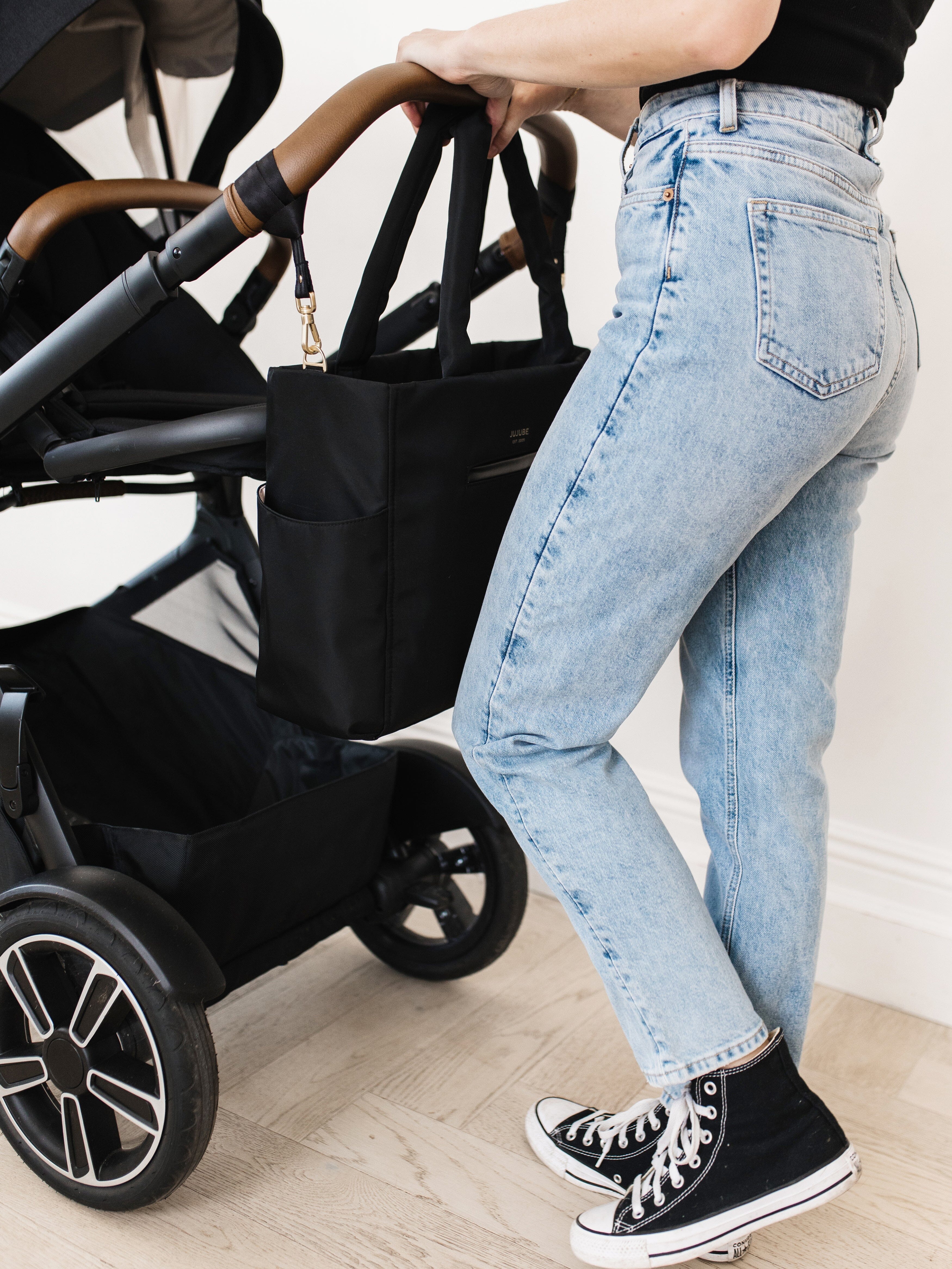 JuJuBe Utility-Strap Tote Diaper Bag - Black- Strolleria