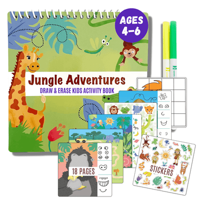 UnbuckleMe® Small 7" Dry Erase Activity Book (incl. 2 Washable Markers & Reusable Stickers)