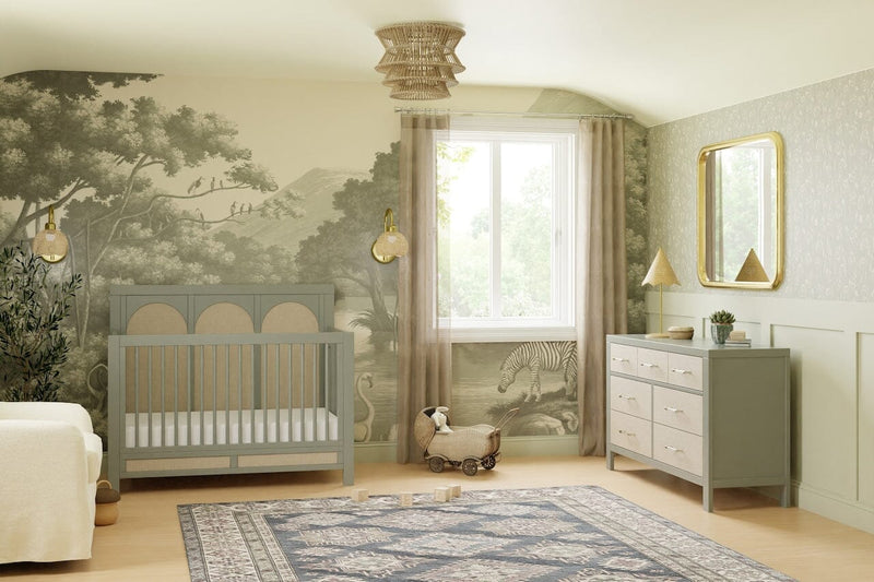 Namesake Eloise 4-in-1 Convertible Crib - French Sage and Performance Sand Eco-Weave