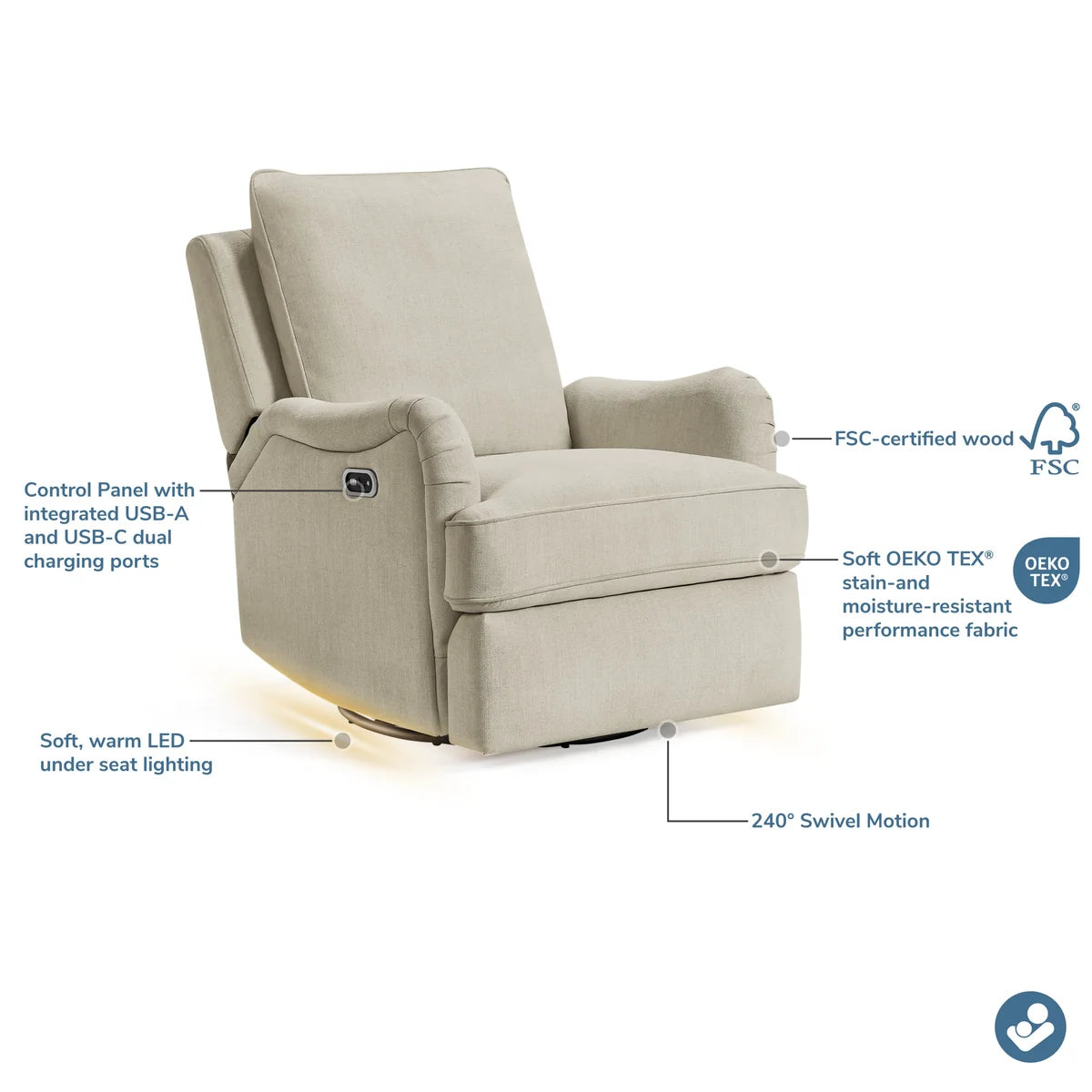 Maxi Cosi Lindon Swivel Glider & Power Recliner- Strolleria