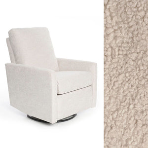 Beige Sheepskin Linen Oilo Drew Manual Recliner - 3/4 View with Fabric Detail | Strolleria
