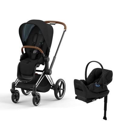 Cybex Priam4 Stroller and Cloud G Lux Infant Car Seat Travel System - Chrome Brown / Deep Black / Moon Black
