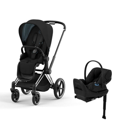 Cybex Priam4 Stroller and Cloud G Lux Infant Car Seat Travel System - Chrome Black / Deep Black / Moon Black