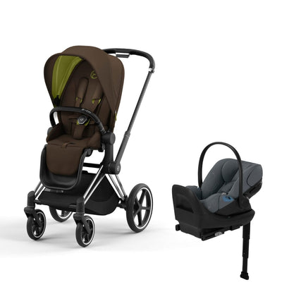 Cybex Priam4 Stroller and Cloud G Lux Infant Car Seat Travel System - Chrome Black / Khaki Green / Monument Grey