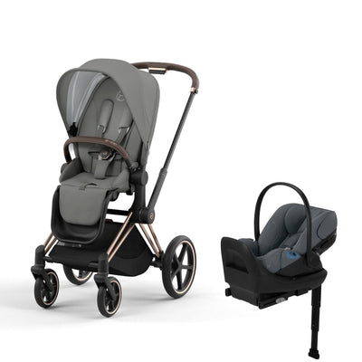 Cybex Priam4 Stroller and Cloud G Lux Infant Car Seat Travel System - Rose Gold / Soho Grey / Monument Grey