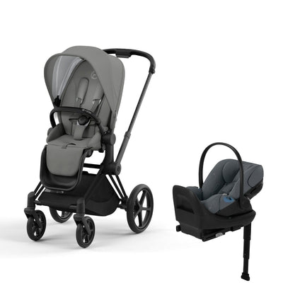 Cybex Priam4 Stroller and Cloud G Lux Infant Car Seat Travel System - Matte Black / Soho Grey / Monument Grey