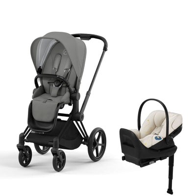 Cybex Priam4 Stroller and Cloud G Lux Infant Car Seat Travel System - Matte Black / Soho Grey / Seashell Beige