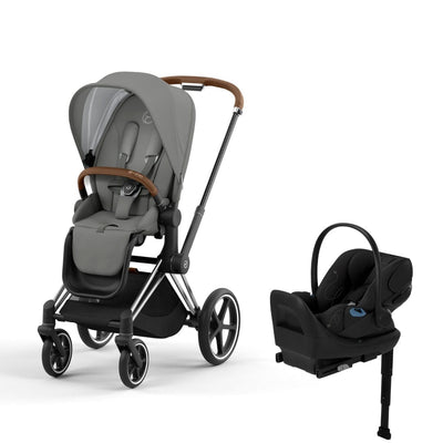 Cybex Priam4 Stroller and Cloud G Lux Infant Car Seat Travel System - Chrome Brown / Soho Grey / Moon Black 
