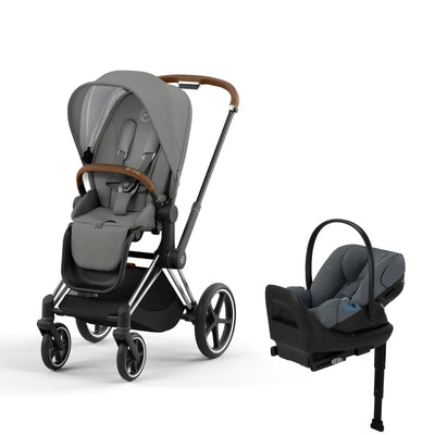 Cybex Priam4 Stroller and Cloud G Lux Infant Car Seat Travel System - Chrome Brown / Soho Grey / Monument Grey