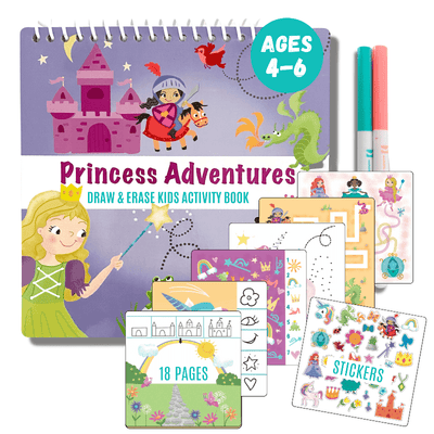 UnbuckleMe® Small 7" Dry Erase Activity Book (incl. 2 Washable Markers & Reusable Stickers)