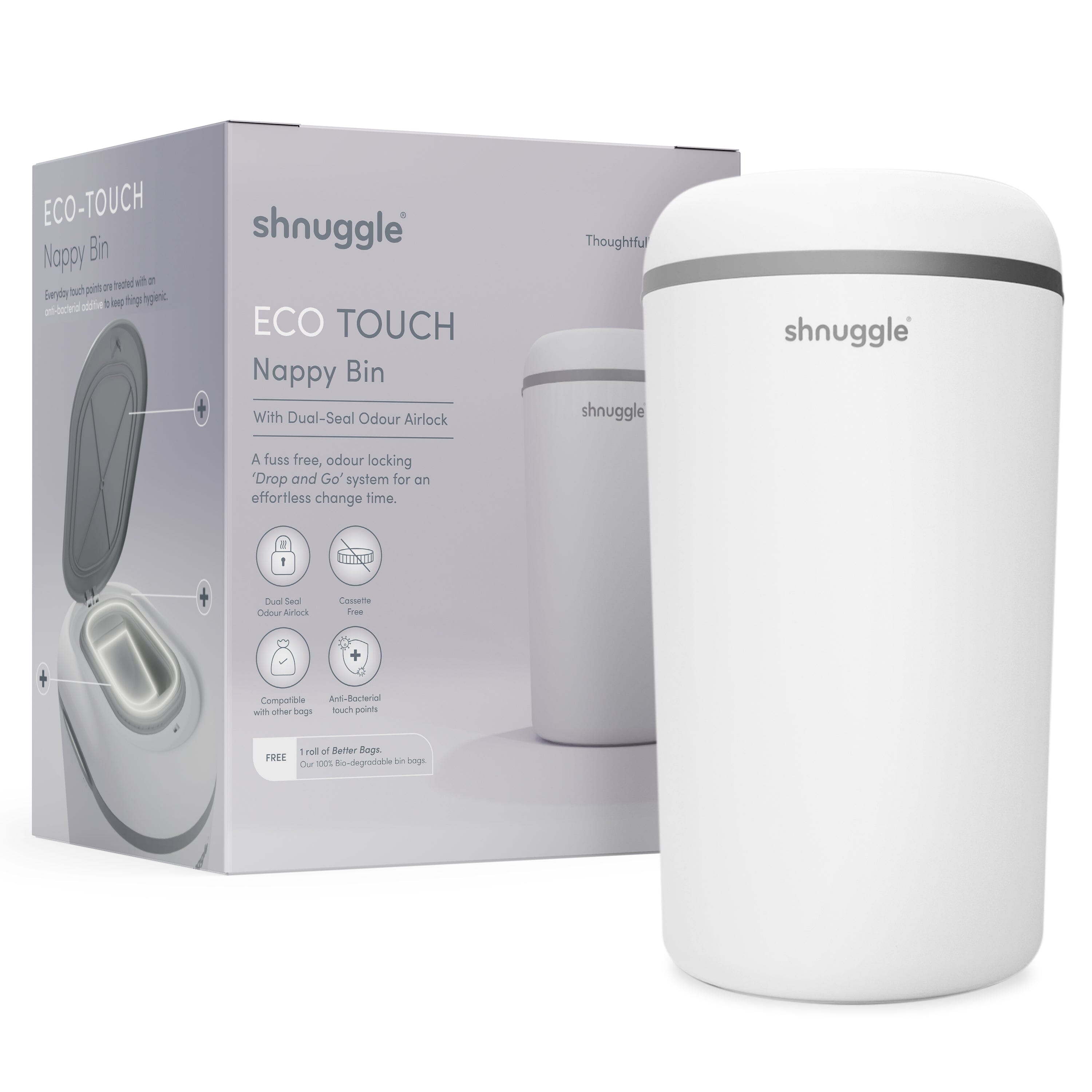 Shnuggle Nappy Bin in White/Grey- Strolleria