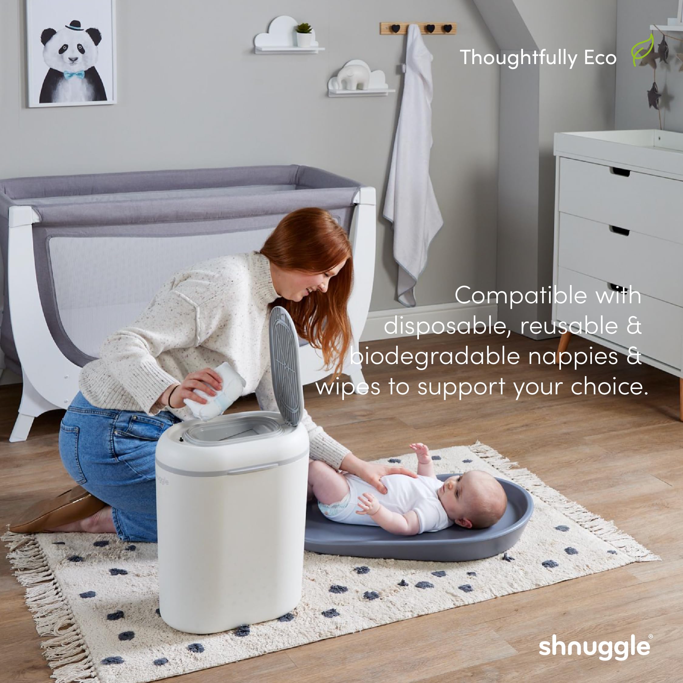 Shnuggle Nappy Bin in White/Grey- Strolleria