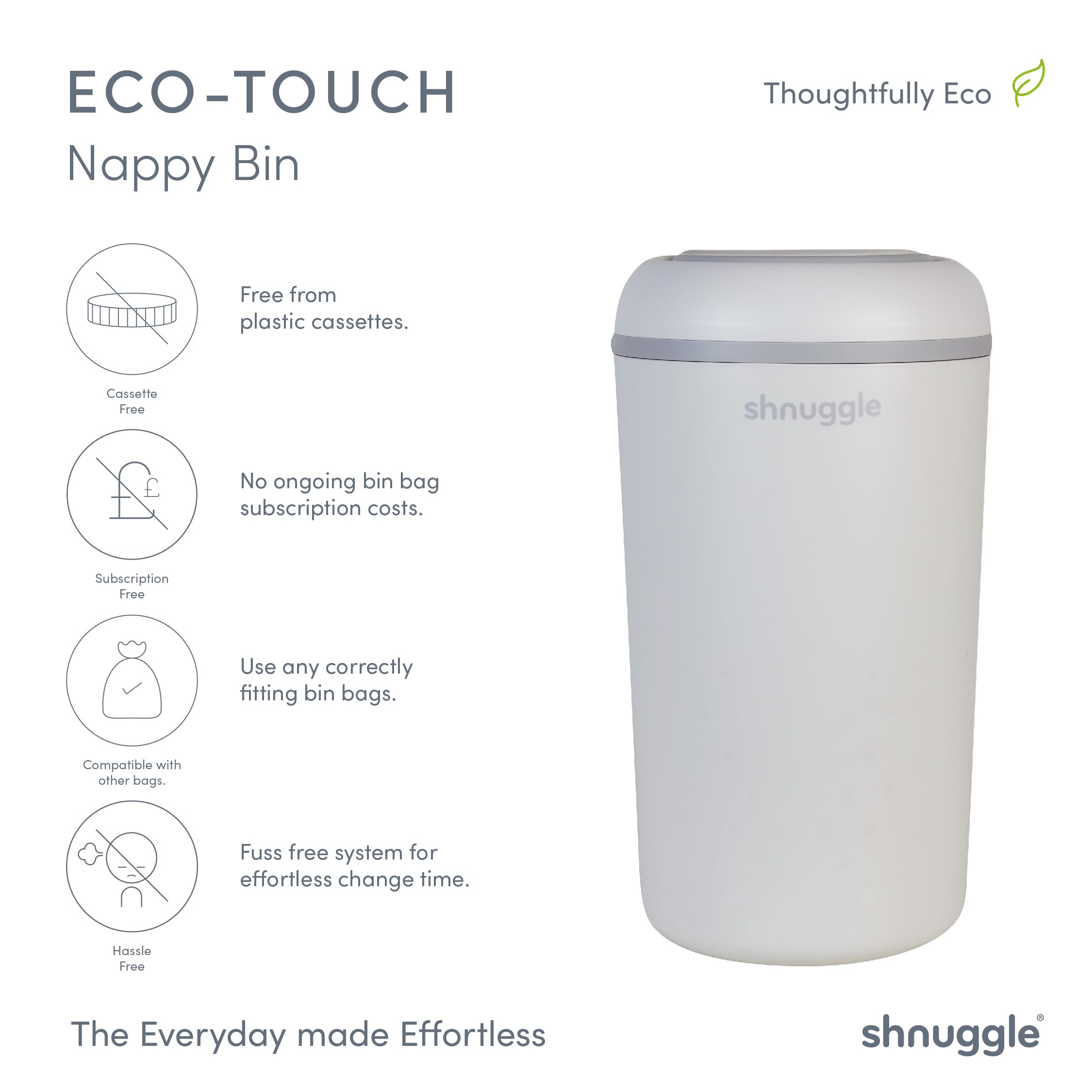 Shnuggle Nappy Bin in White/Grey- Strolleria