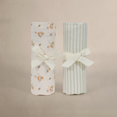 Oilo Muslin Swaddle Blanket Set - Dainty Floral and Sea Moss