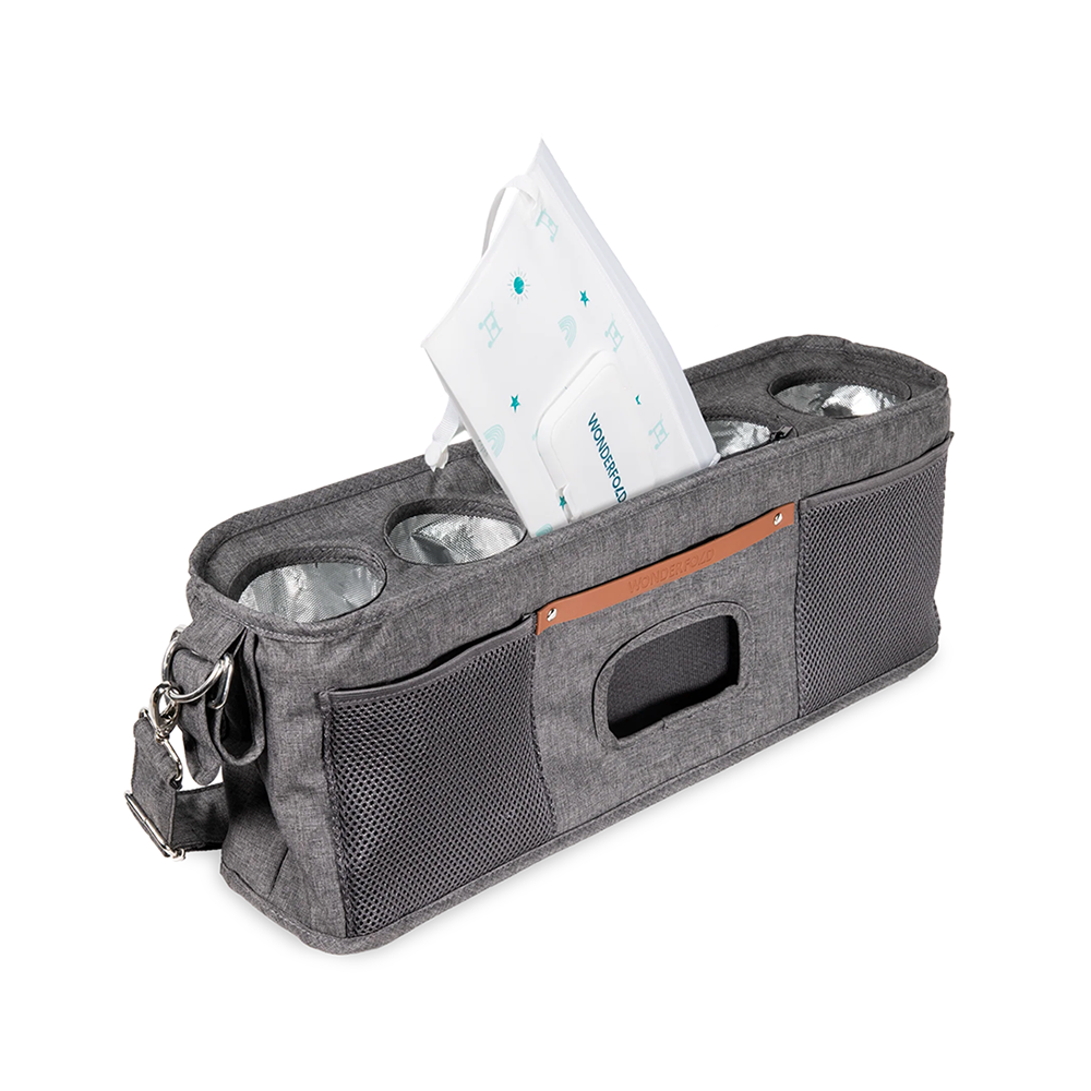Wonderfold Parent Console with 4 Insulated Cup Holders - Gray- Strolleria