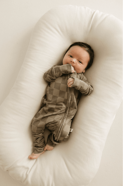 Forever French Baby - Bamboo Zip Pajamas | Faded Brown Checkerboard