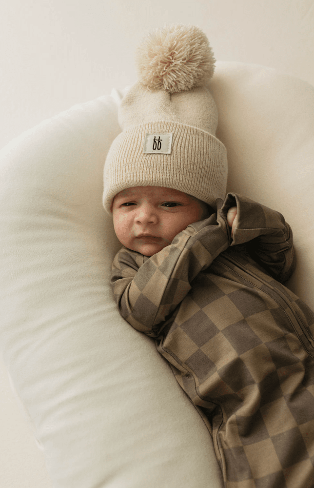 Forever French Baby - Bamboo Zip Pajamas | Faded Brown Checkerboard