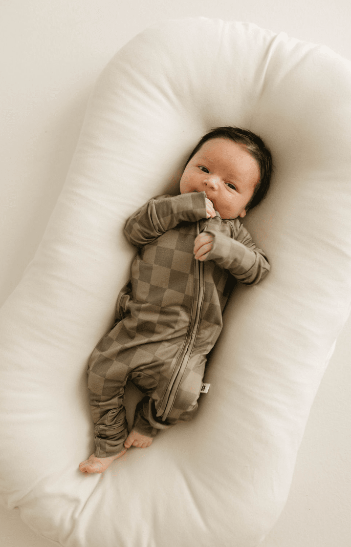 Forever French Baby - Bamboo Zip Pajamas | Faded Brown Checkerboard