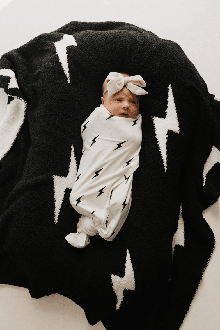 Forever French Baby - Bamboo Swaddle | White & Black Lightning Bolt