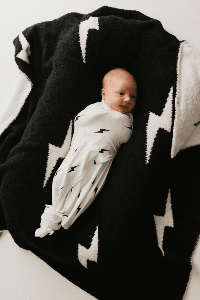 Forever French Baby - Bamboo Swaddle | White & Black Lightning Bolt