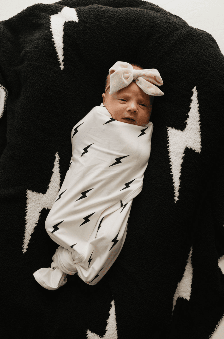 Forever French Baby - Bamboo Swaddle | White & Black Lightning Bolt