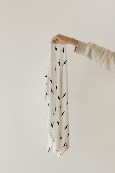 Forever French Baby - Bamboo Swaddle | White & Black Lightning Bolt