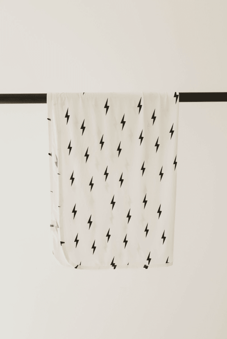 Forever French Baby - Bamboo Swaddle | White & Black Lightning Bolt