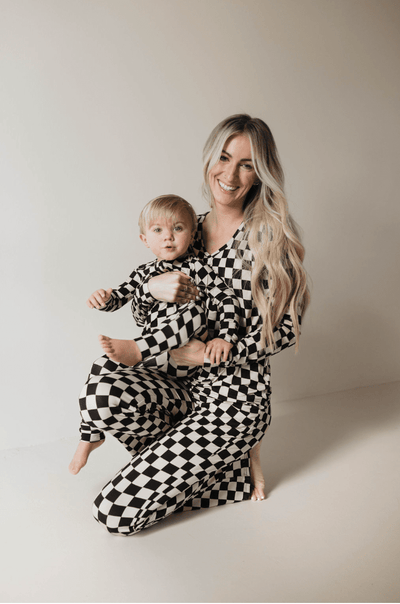 Forever French Baby - Bamboo Zip Pajamas | Black Checkerboard